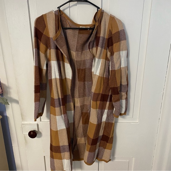 LOFT Sweaters - Loft Outlet Tan Plaid Open Cardigan